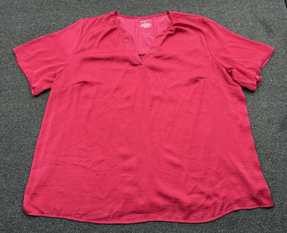 Lane Bryant Women’s Casual V-Notch Neck Short Sleeve Top Pink Plus Size 22/24